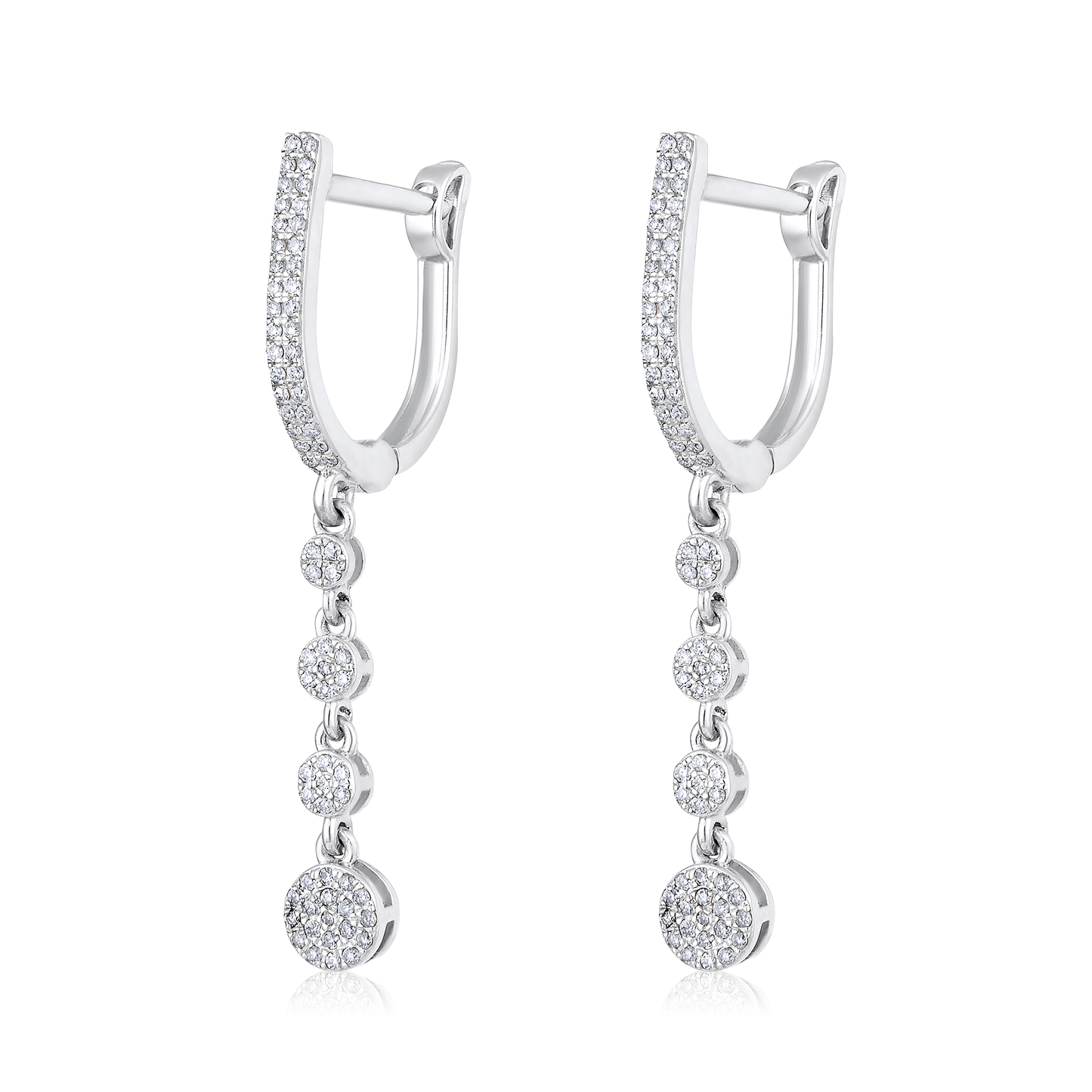 Solid Gold 0.23ct Natural Diamond Hoop Chain Dangle Circle Drop Earrings