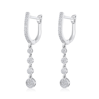 Solid Gold 0.23ct Natural Diamond Hoop Chain Dangle Circle Drop Earrings