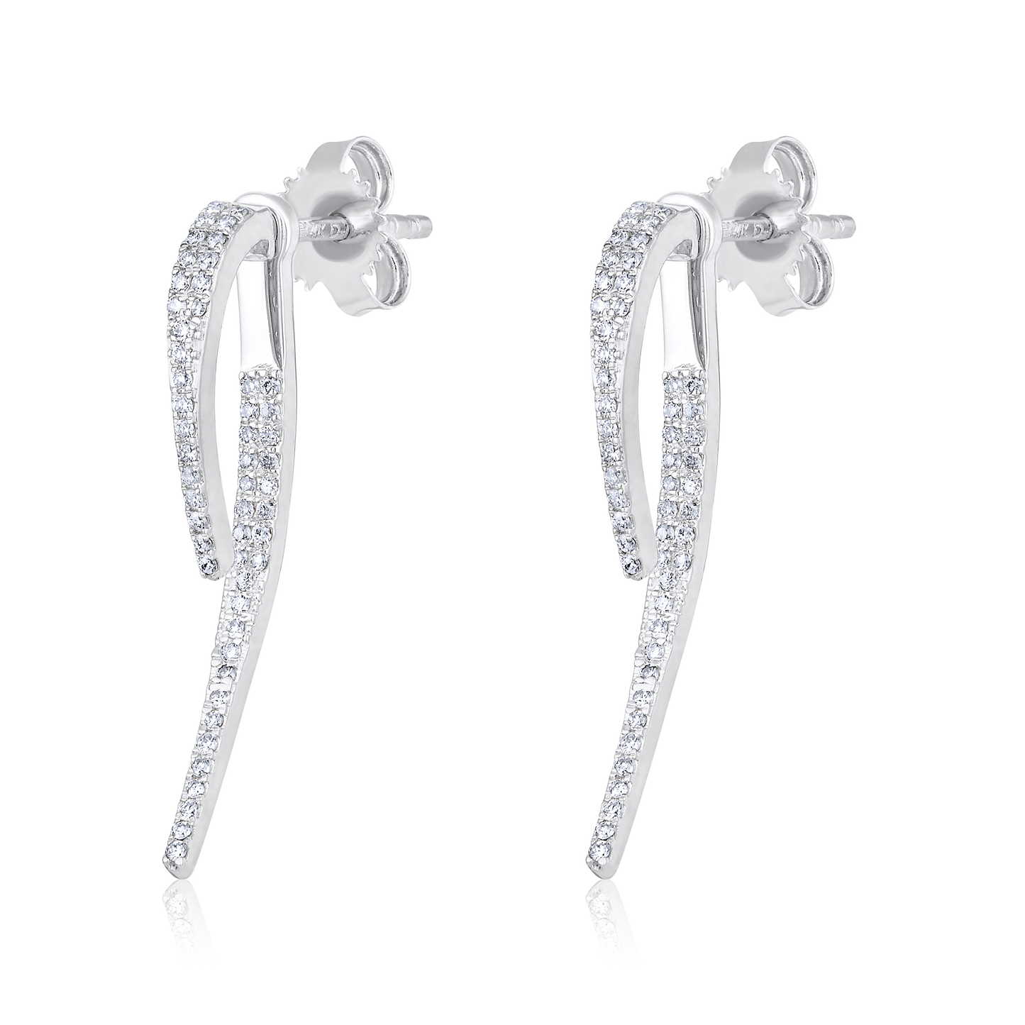 Solid Gold 0.2ct Natural Diamond Curved Jacket Drop Stud Earrings
