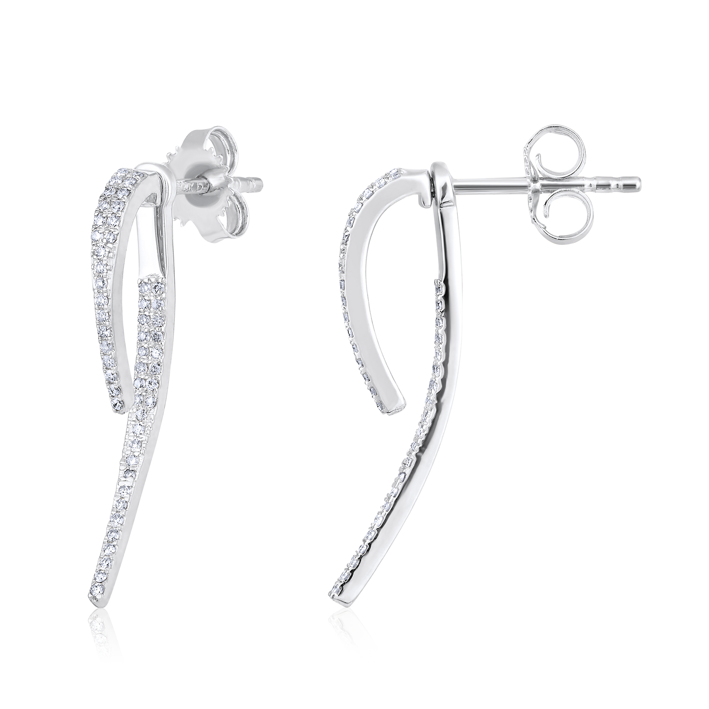 Solid Gold 0.2ct Natural Diamond Curved Jacket Drop Stud Earrings