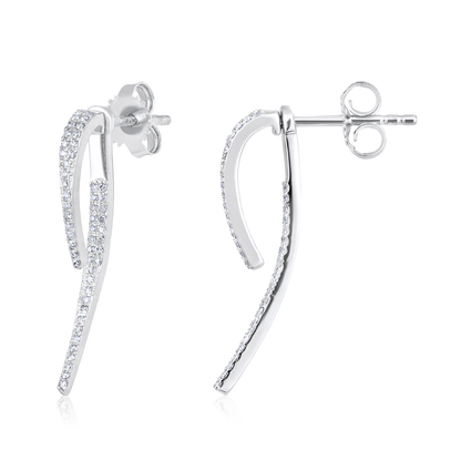 Solid Gold 0.2ct Natural Diamond Curved Jacket Drop Stud Earrings