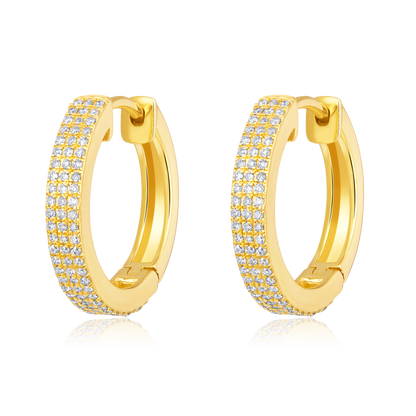 Solid Gold 0.3ct Natural Diamond Studded Huggie Hoop Earrings