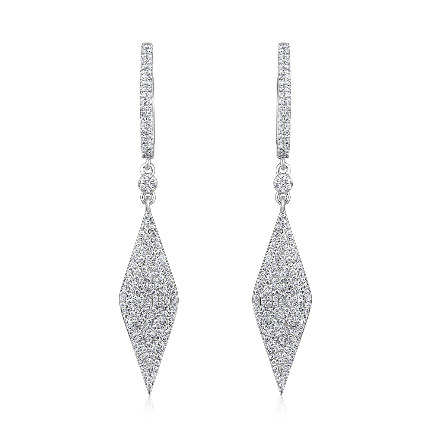 Solid Gold 0.8ct Natural Diamond Huggie Drop Dangle Kite Long Earrings