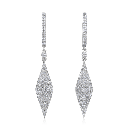 Solid Gold 0.8ct Natural Diamond Huggie Drop Dangle Kite Long Earrings