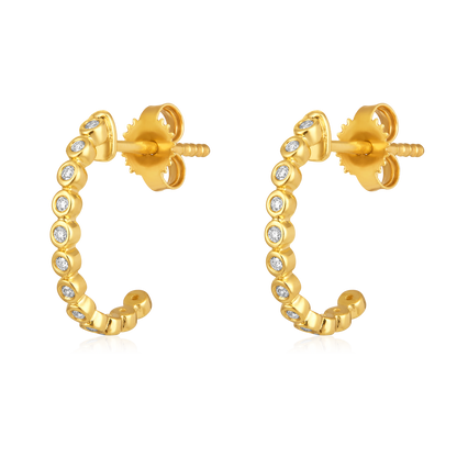 Solid Gold 0.11ct Natural Diamond Bead C Open Hoop Earrings