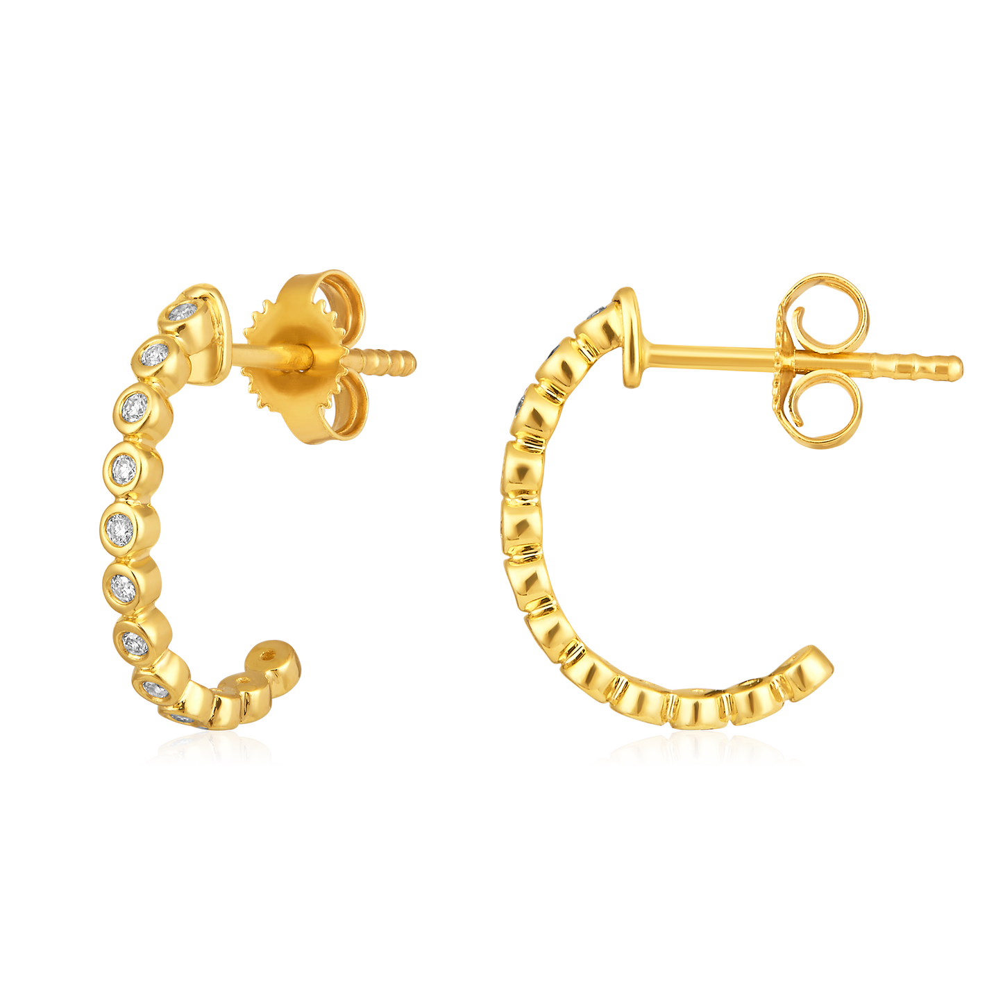 Solid Gold 0.11ct Natural Diamond Bead C Open Hoop Earrings