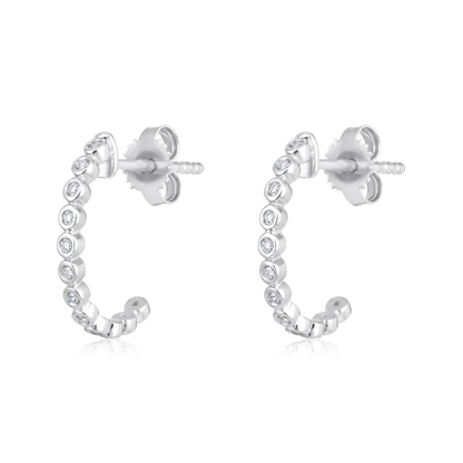 Solid Gold 0.12ct Natural Diamond Open Bezel Halo Beaded Huggie Earrings