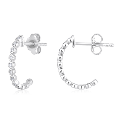 Solid Gold 0.12ct Natural Diamond Open Bezel Halo Beaded Huggie Earrings