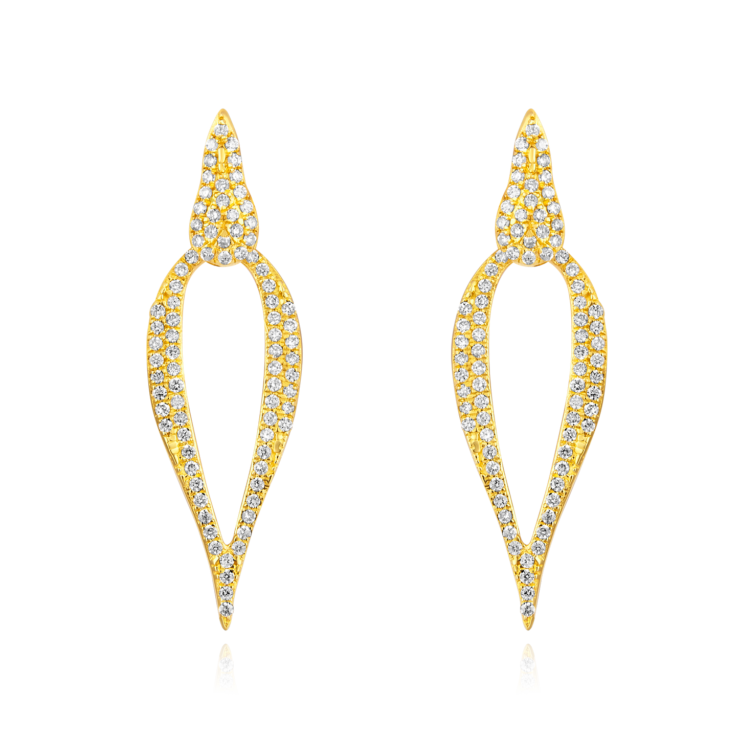 Solid Gold 0.3ct Natural Diamond Tear Crown Vintage Long Drop Earrings