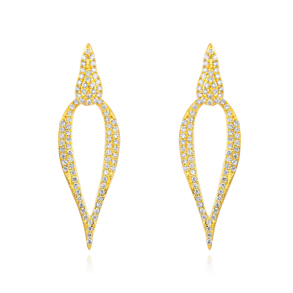 Solid Gold 0.3ct Natural Diamond Tear Crown Vintage Long Drop Earrings