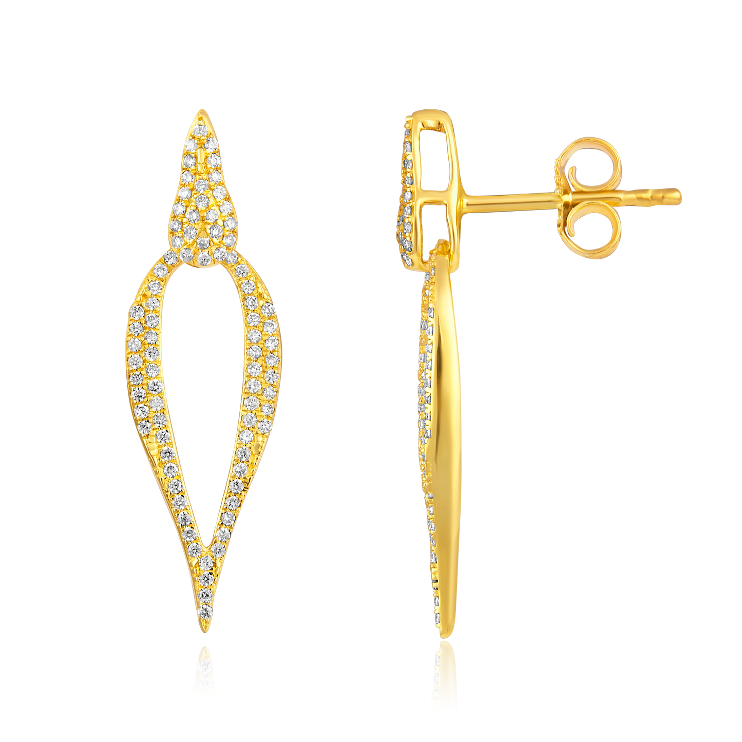 Solid Gold 0.3ct Natural Diamond Tear Crown Vintage Long Drop Earrings