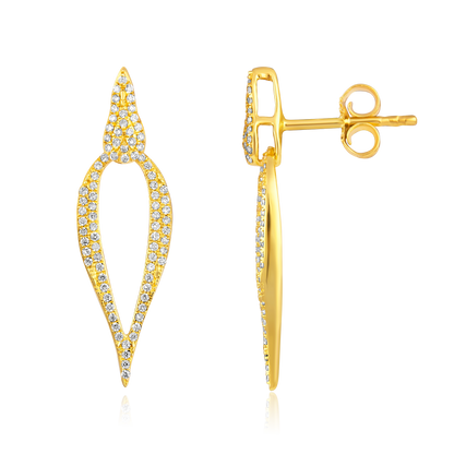 Solid Gold 0.3ct Natural Diamond Tear Crown Vintage Long Drop Earrings