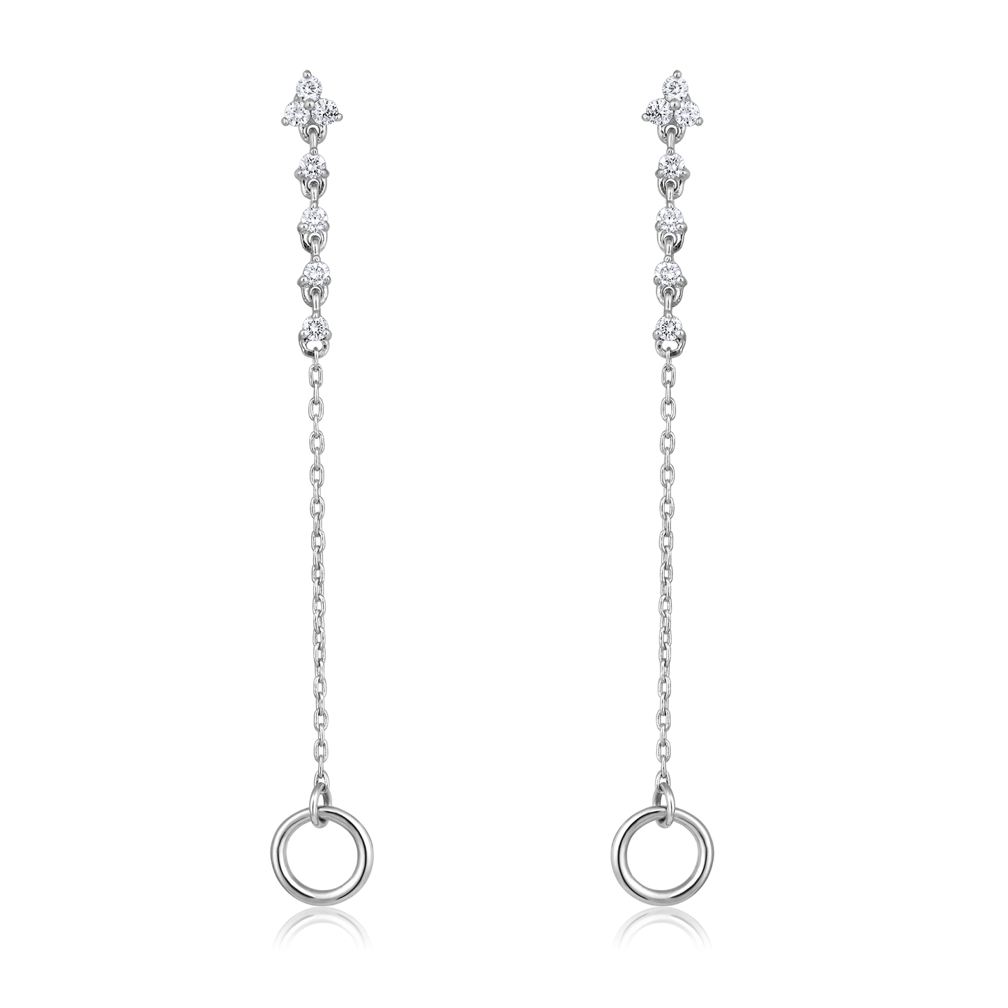 Solid Gold 0.2ct Natural Diamond 2in1 Chain Loop Dangle Drop Earrings