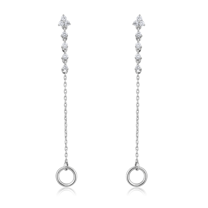 Solid Gold 0.2ct Natural Diamond 2in1 Chain Loop Dangle Drop Earrings