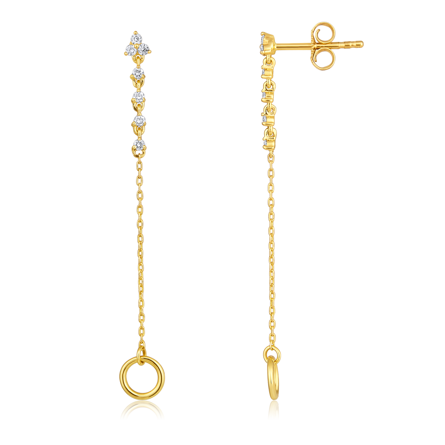 Solid Gold 0.3ct Natural Diamond 2in1 Loop Trio Chain Drop Earrings