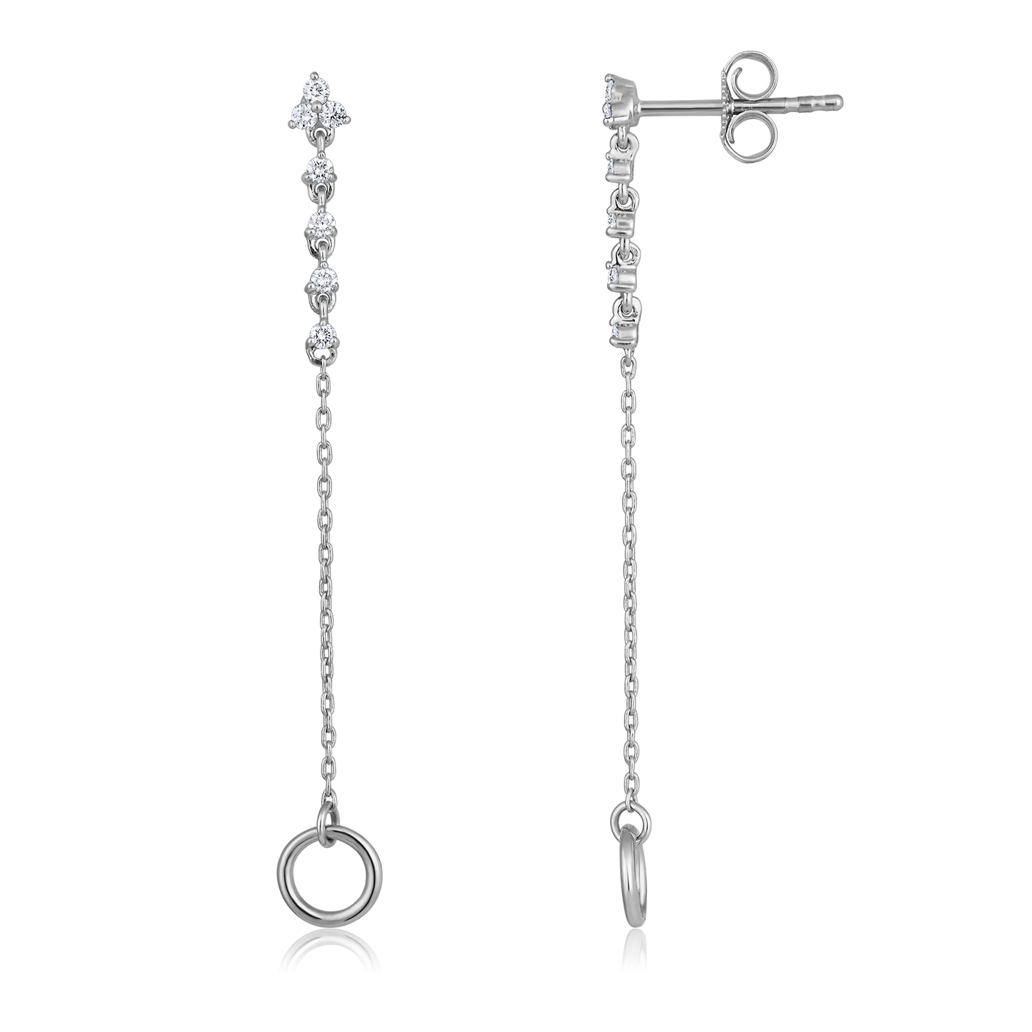Solid Gold 0.2ct Natural Diamond 2in1 Chain Loop Dangle Drop Earrings