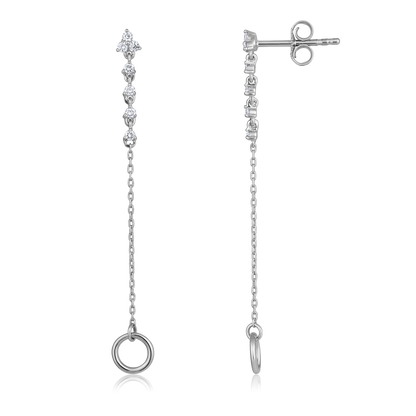 Solid Gold 0.2ct Natural Diamond 2in1 Chain Loop Dangle Drop Earrings