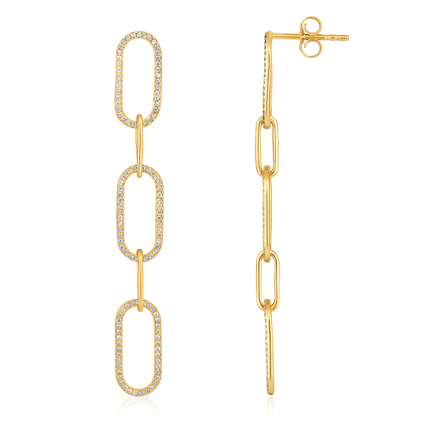 Solid Gold 0.4ct Natural Diamond PaperClip Drop Long Dangle Earrings