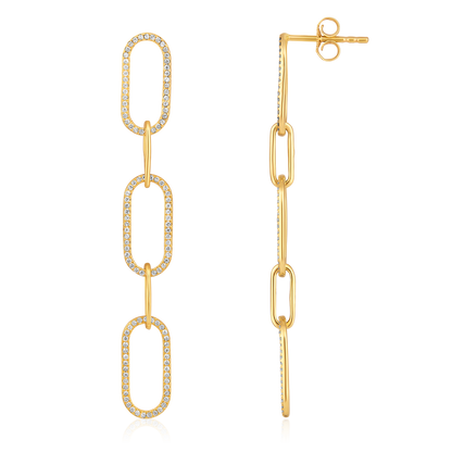 Solid Gold 0.4ct Natural Diamond PaperClip Drop Long Dangle Earrings