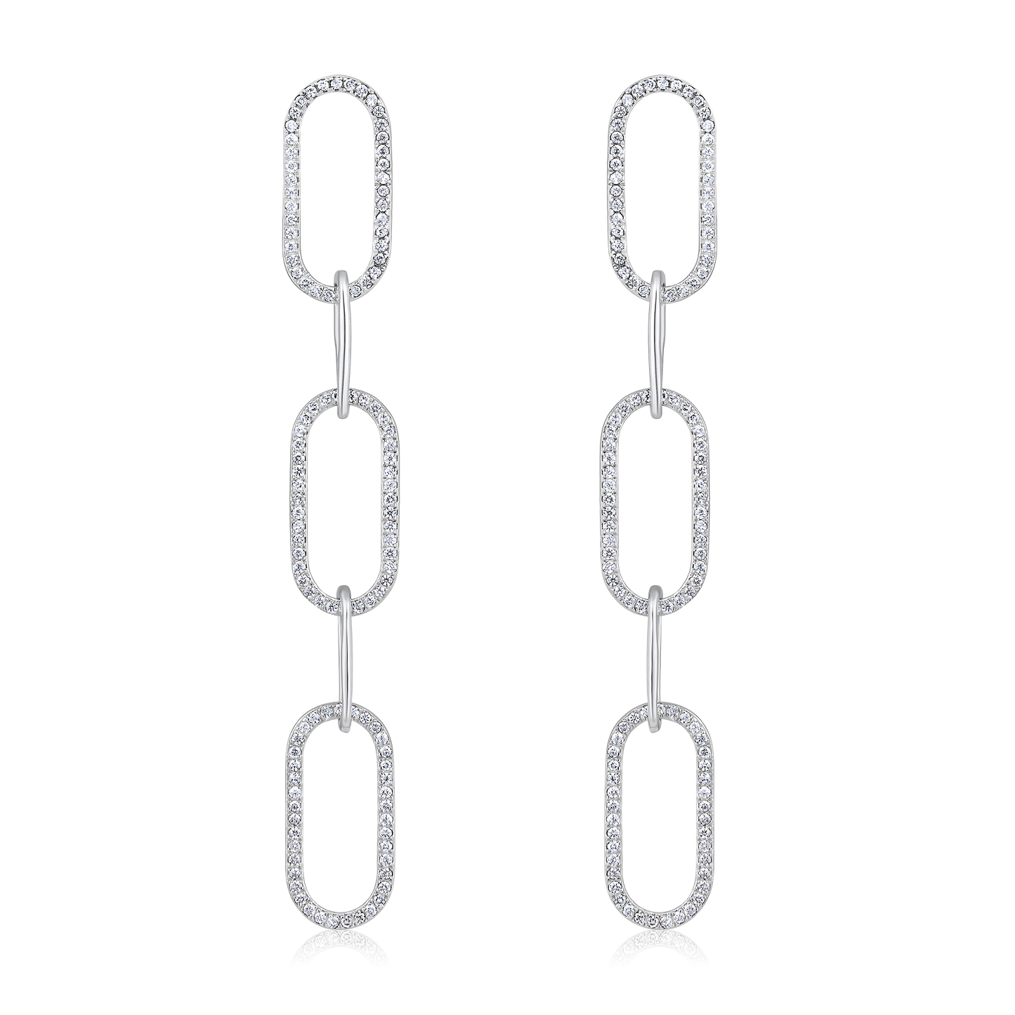 Solid Gold 0.4ct Natural Diamond Link Paperclip Long Drop Earrings