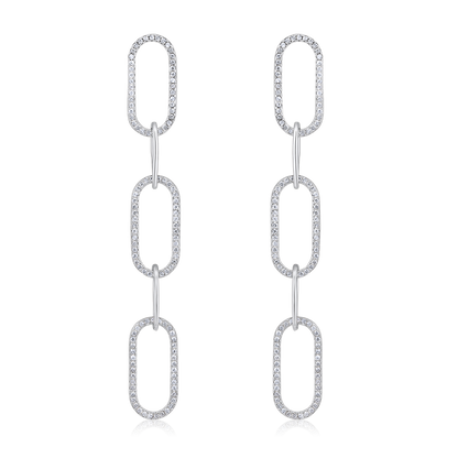 Solid Gold 0.4ct Natural Diamond Link Paperclip Long Drop Earrings