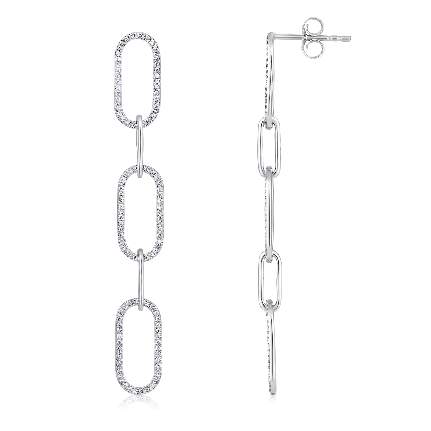 Solid Gold 0.4ct Natural Diamond Link Paperclip Long Drop Earrings