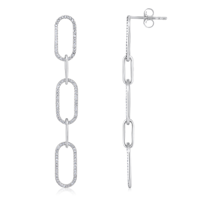 Solid Gold 0.4ct Natural Diamond Link Paperclip Long Drop Earrings