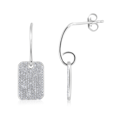 Solid Gold 0.5ct Natural Diamond Rectangle Tag Stud Drop Dangle Earrings