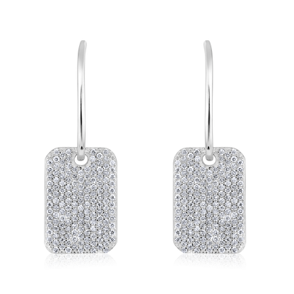 Solid Gold 0.5ct Natural Diamond Rectangle Tag Stud Drop Dangle Earrings