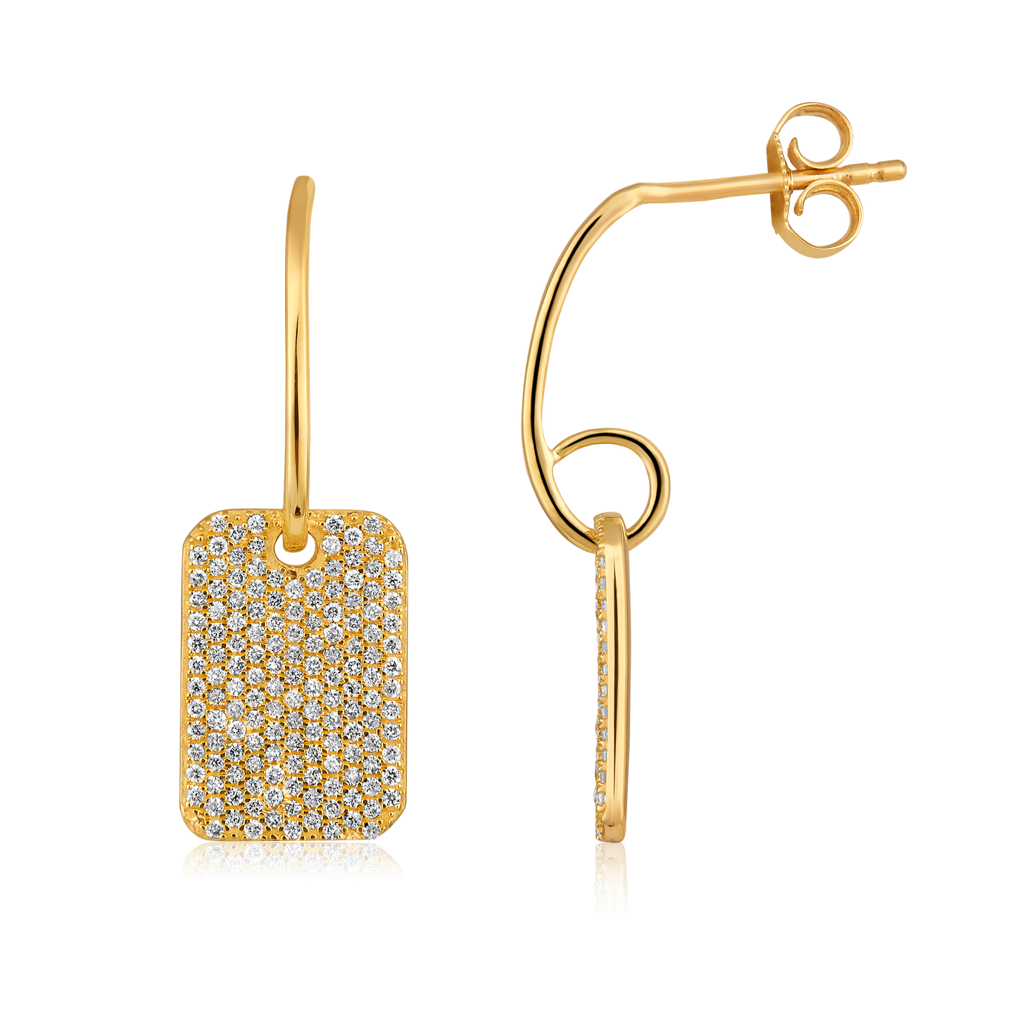 Solid Gold 0.5ct Natural Diamond Bar Tag Drop Dangle Long Earrings