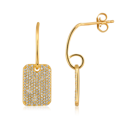 Solid Gold 0.5ct Natural Diamond Bar Tag Drop Dangle Long Earrings