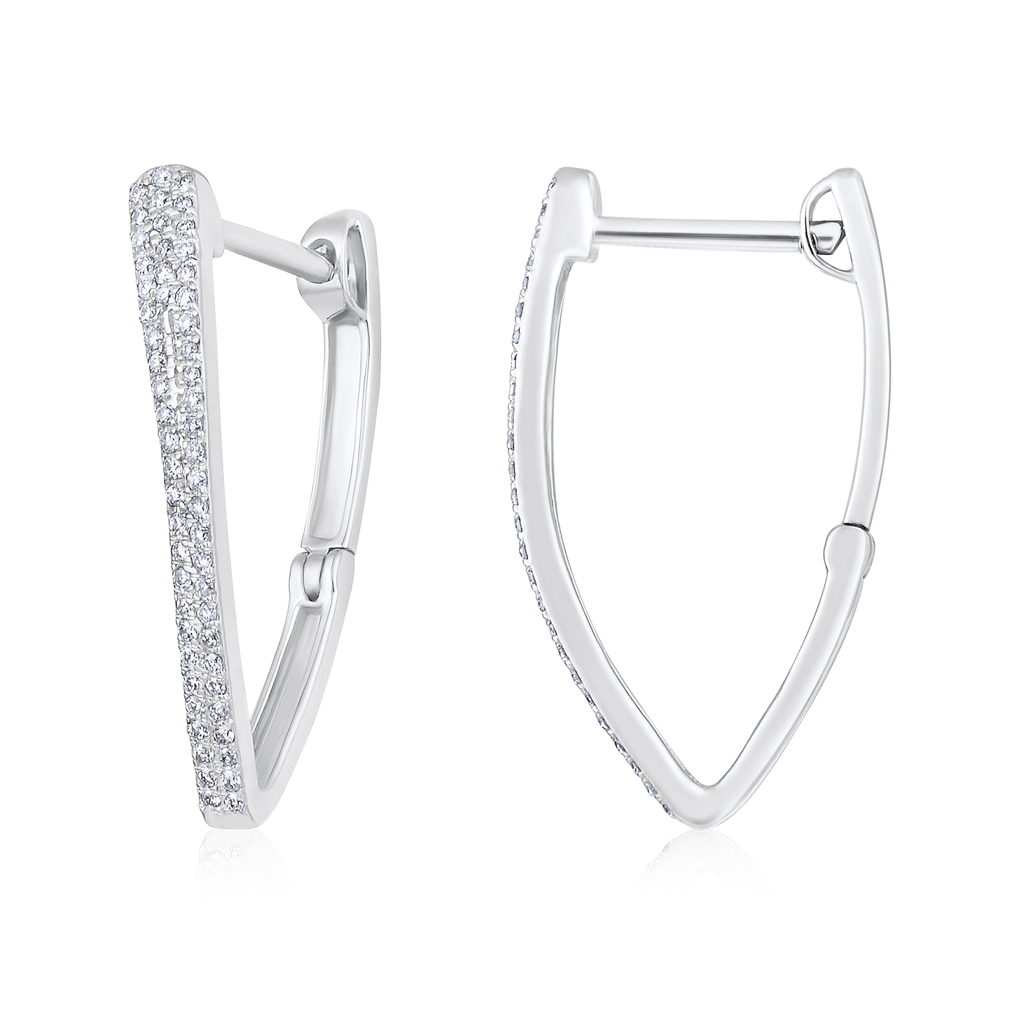 Solid Gold 0.2ct Natural Diamond Curved Hoop Triangle Wave Earrings