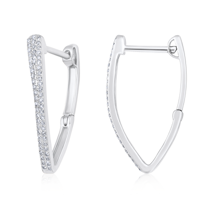 Solid Gold 0.2ct Natural Diamond Curved Hoop Triangle Wave Earrings