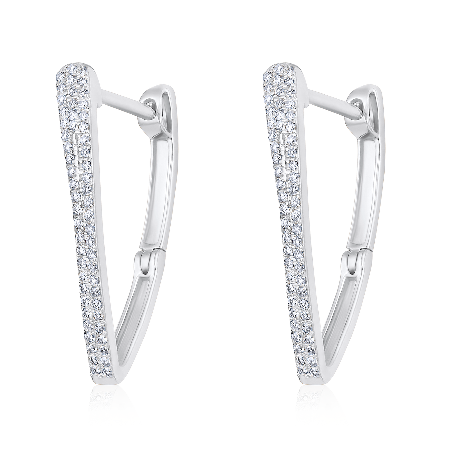 Solid Gold 0.2ct Natural Diamond Curved Hoop Triangle Wave Earrings