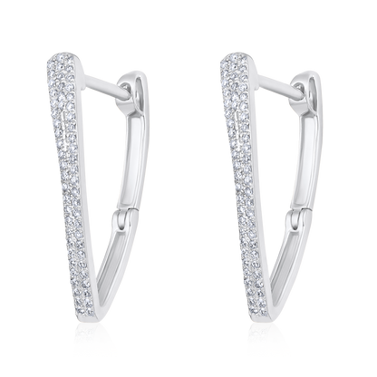 Solid Gold 0.2ct Natural Diamond Curved Hoop Triangle Wave Earrings