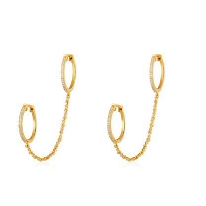Solid Gold 0.2ct Natural Diamond Double Chain Huggie Earrings