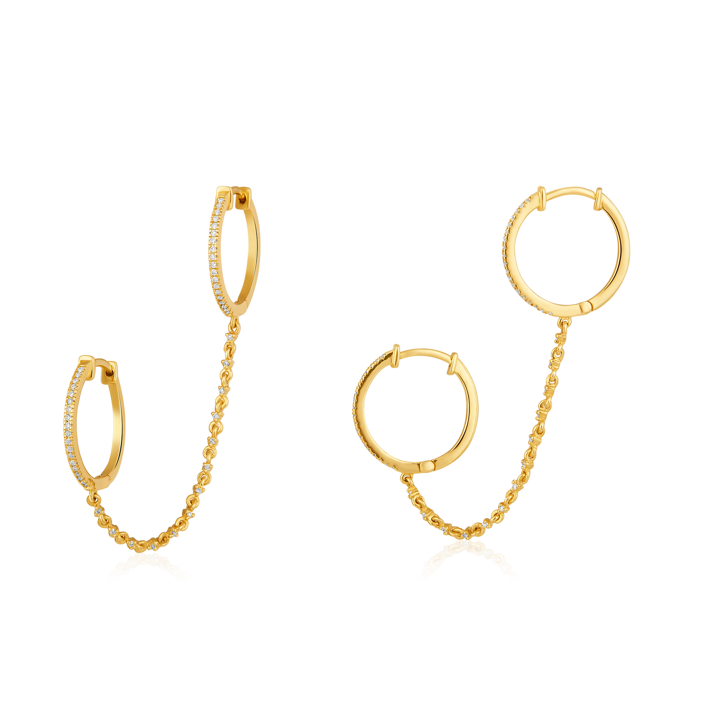 Solid Gold 0.2ct Natural Diamond Double Chain Huggie Earrings