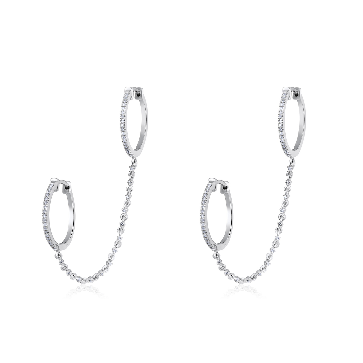 Solid Gold 0.2ct Natural Diamond Multi Pierce Hoop Huggie Chain Earrings