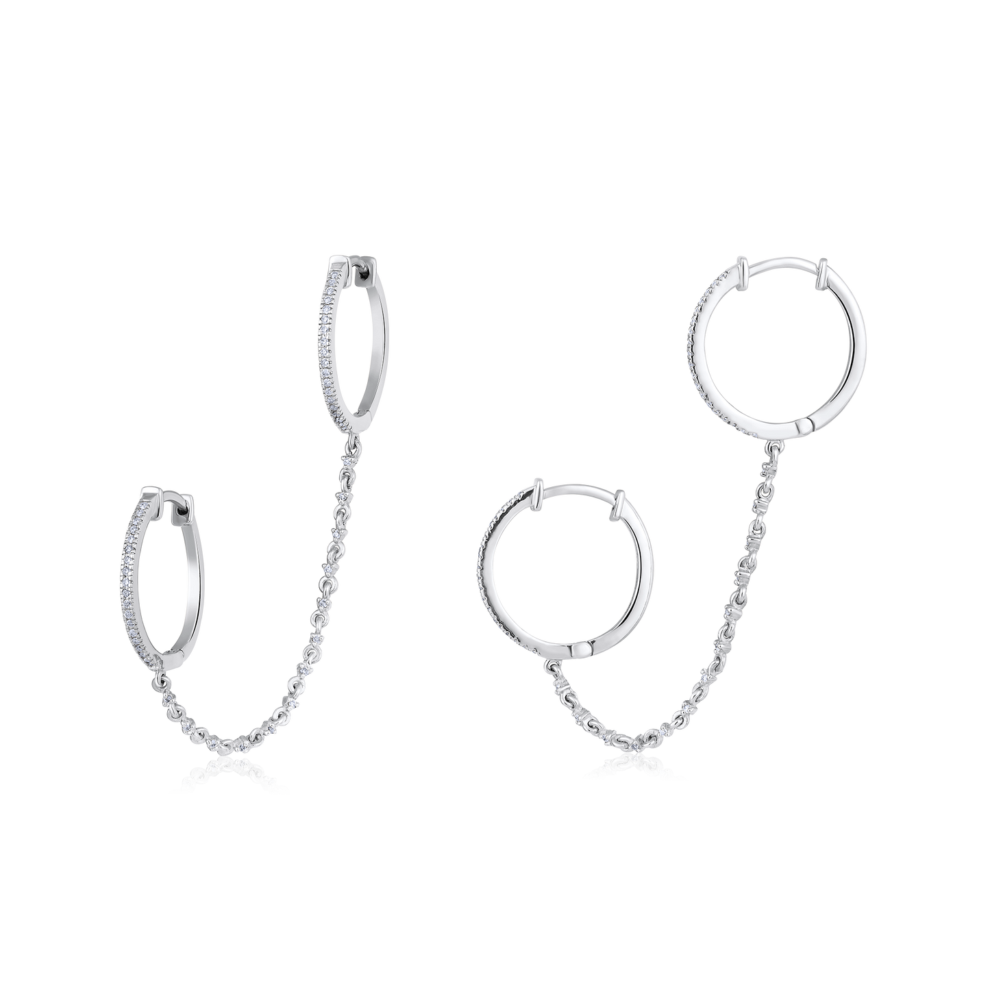 Solid Gold 0.2ct Natural Diamond Multi Pierce Hoop Huggie Chain Earrings