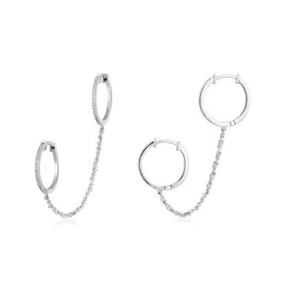 Solid Gold 0.2ct Natural Diamond Multi Pierce Hoop Huggie Chain Earrings