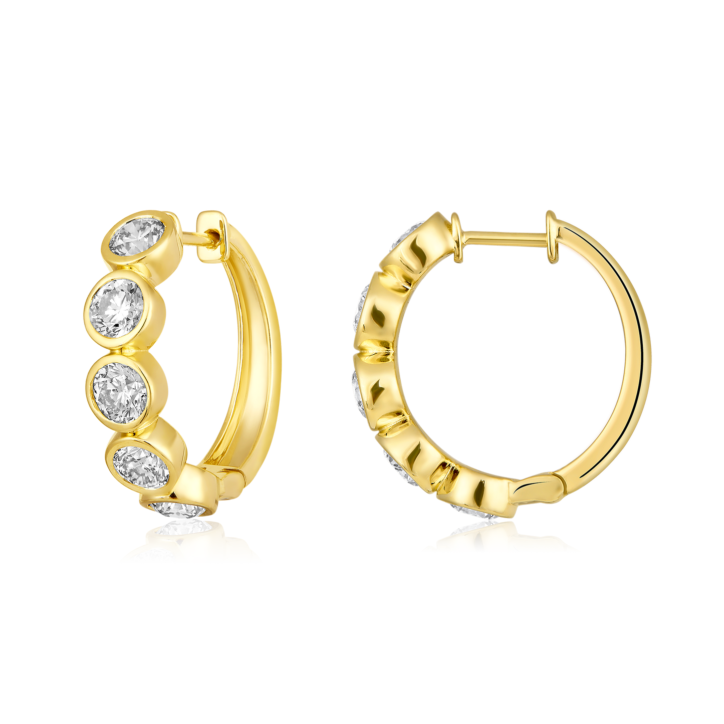Solid Gold 2.53ct Natural Diamond Bezel Bead Hoop Earrings