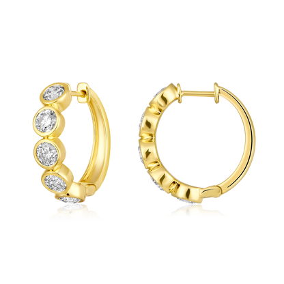 Solid Gold 2.53ct Natural Diamond Bezel Bead Hoop Earrings