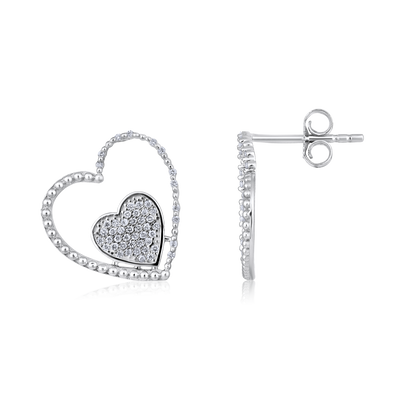 Solid Gold 0.21ct Natural Diamond Double Heart Stud Bead Earrings