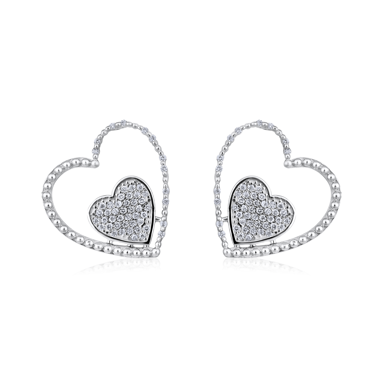 Solid Gold 0.21ct Natural Diamond Double Heart Stud Bead Earrings