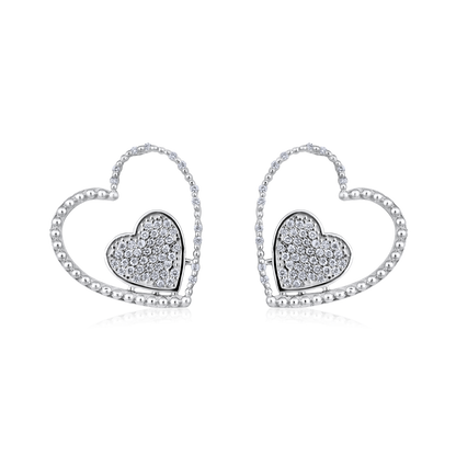Solid Gold 0.21ct Natural Diamond Double Heart Stud Bead Earrings