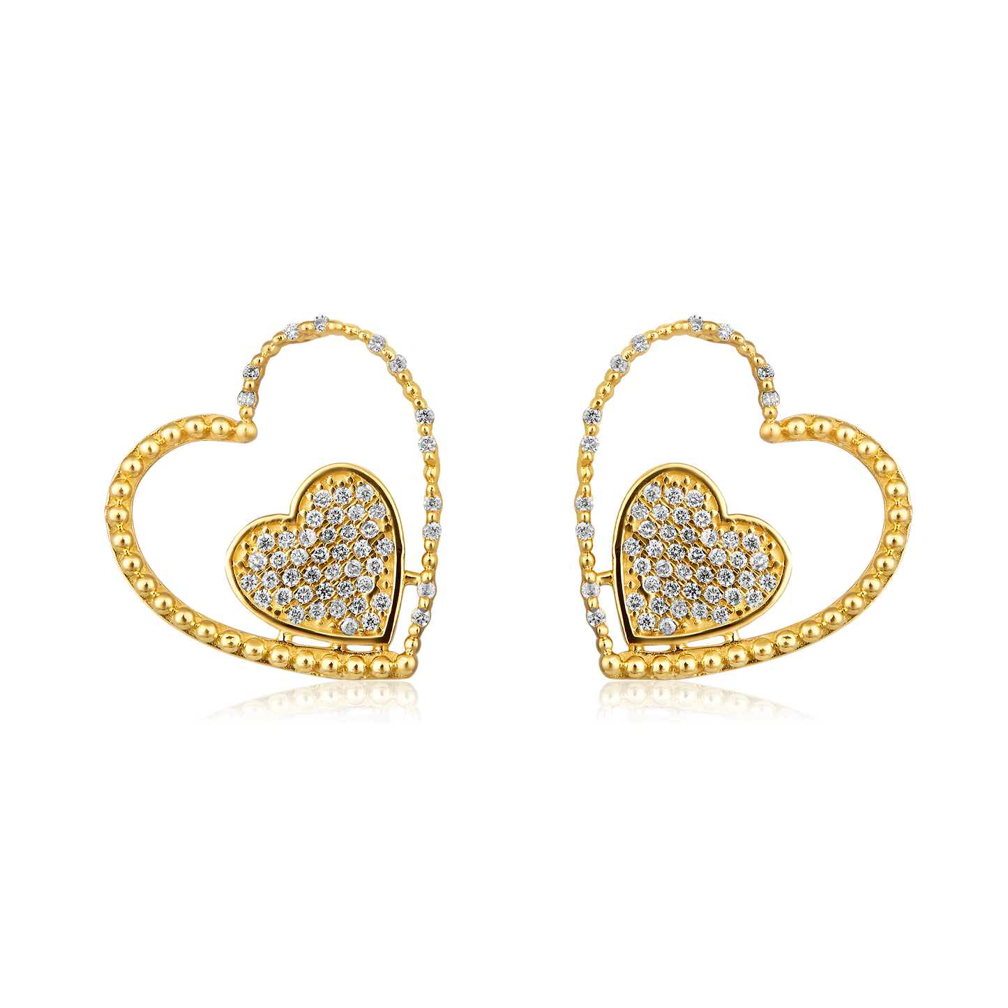 Solid Gold 0.2ct Natural Diamond Double Heart Linker Stud Earrings