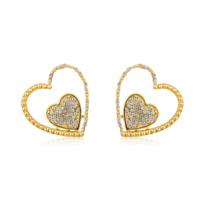 Solid Gold 0.2ct Natural Diamond Double Heart Linker Stud Earrings