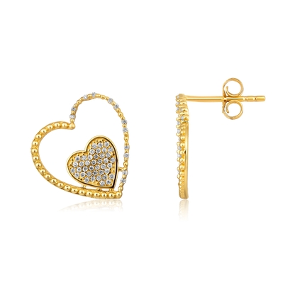 Solid Gold 0.2ct Natural Diamond Double Heart Linker Stud Earrings