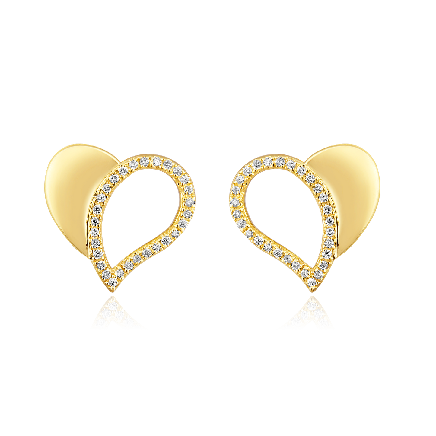 Solid Gold 0.1ct Natural Diamond Heart Half Stud Earrings