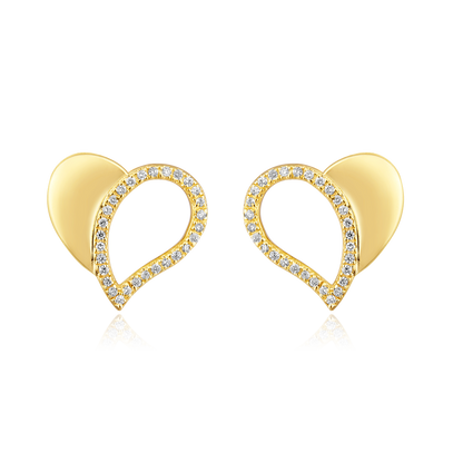 Solid Gold 0.1ct Natural Diamond Heart Half Stud Earrings